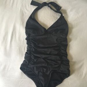 J. Crew Size 12 D-cup Grey Ruched Halter Swimsuit